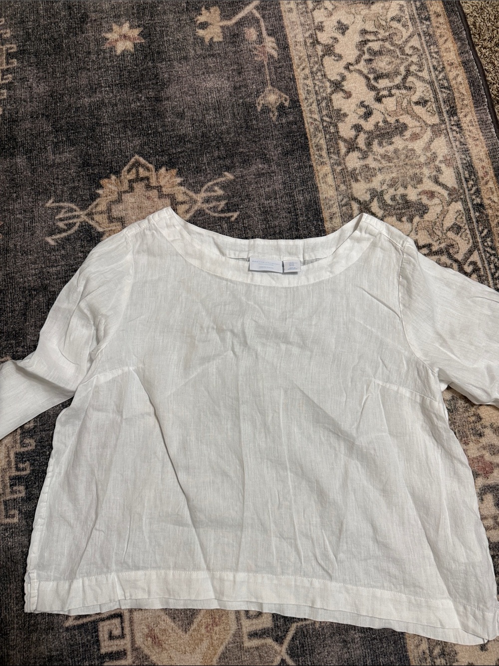 Martha Stewart White Linen Boatneck Blouse